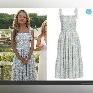 En Saison Egret Maxi Dress Smocked Floral Large White & Light Blue Bloomingdales